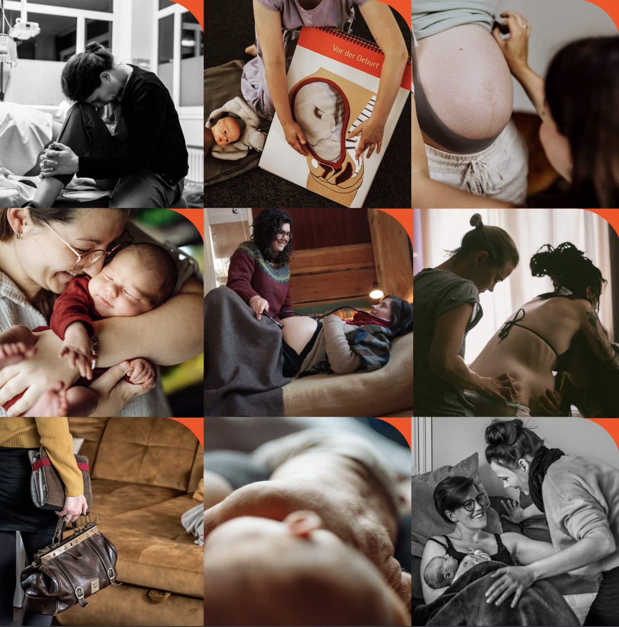 Bilder von schwangeren Frauen, Müttern mit Babys und Hebammen